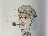 drawing of a man in a military uniform smoking a pipe