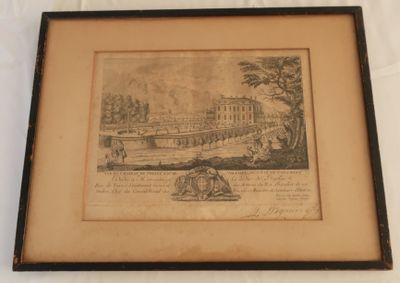 an old picture of a picture of a building and a river