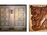 deux photos d'une porte en bois et une photo d'un violon