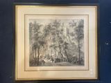 an old picture of a group of people in a wooded area