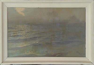 l'image d'une peinture représentant un bateau dans un plan d'eau