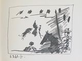 un dessin en noir et blanc représentant un cheval dans un champ