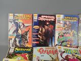 a lot of comic books sitting on a table