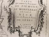 an old map of france with a green dot in the middle of it