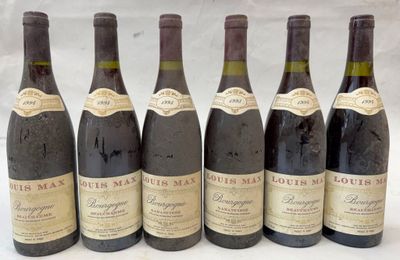 six bouteilles de vin sont alignées dans une rangée