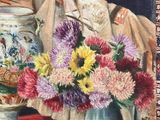 a painting of a vase with flowers in it on a table