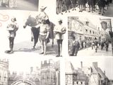 a picture of a wall with pictures of people and horses