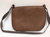 brown leather shoulder bag with brown strap on white background