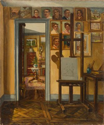 une image représentant un tableau représentant une pièce avec un tableau accroché au mur