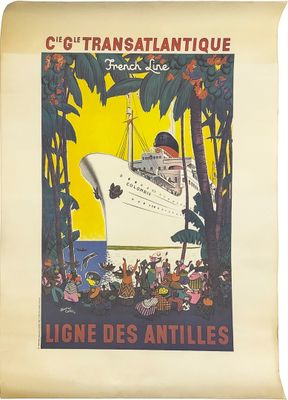 une vieille affiche représentant un paquebot en mer