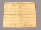 an old document with writing on it and a stamp on it