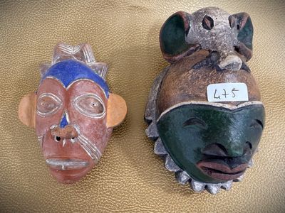 two masks that are sitting on a table