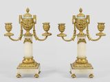 paire de candélabres anciens en laiton et marbre