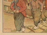 a drawing of a boy and a girl walking on a train track
