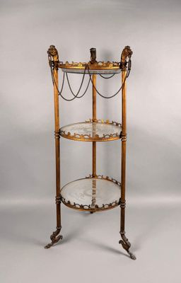 an image of a three tiered glass shelf on a white background