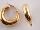 pair of gold toned hoop earrings on a white background