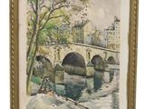 an image of a painting of a bridge over a body of water