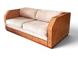 une photo d'un canapé en bois et en tissu