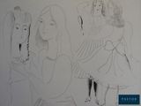 dessin représentant un groupe de femmes debout les unes à côté des autres devant un mur blanc