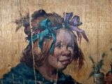 a painting of a young girl with a flower in her hair