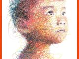 an image of a drawing of a child ' s face with colored lines