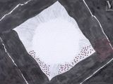 a black and white drawing of a square with red dots on it
