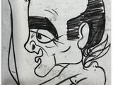 a black and white drawing of a man on a wall