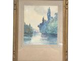 an image of a painting of a river with trees in the background