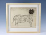 a drawing of a cow with a cat ' s face on it