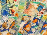 peinture abstraite composée de carrés colorés sur fond blanc