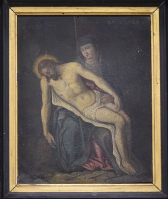 un tableau représentant un homme allongé par terre à côté d'une femme