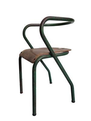 a green chair with a wooden seat on a white background