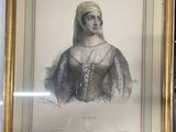 peinture d'une femme en robe blanche dans un cadre doré