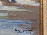 an oil painting of a person on a surfboard in the ocean