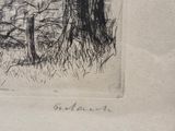drawing of a tree in a field with a fence in the foreground