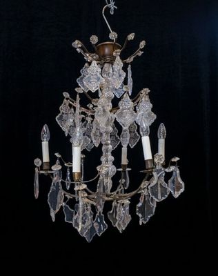 Beau lustre à pendeloques, plaquettes à 6 bras de lumière, é…