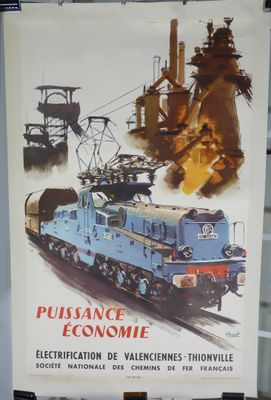 une affiche représentant un train, exposée dans un musée