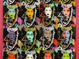 an image of a painting of a group of women with different colored faces
