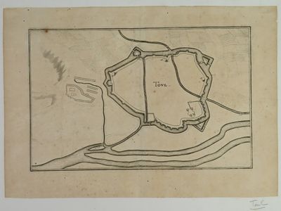 an old drawing of a map of a town with a river