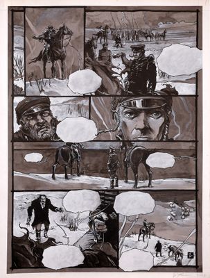 un dessin tiré d'une bande dessinée représentant un homme à cheval
