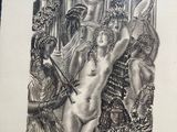 a drawing of a naked woman with a clock in her hand