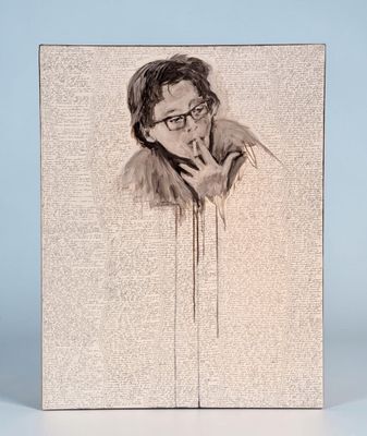 drawing of a woman with glasses and a cigarette on a piece of paper