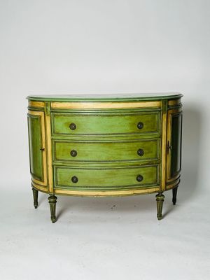 Commode demi lune en bois relaqué crème et vert, 3 tiroirs et deux por - Photo 1