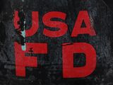 a close up of a fire hydrant with the word usa fd written on it