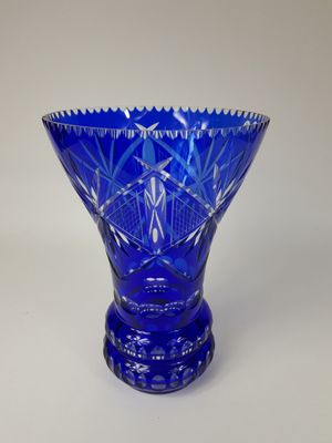 Grand vase en cristal taillé bleu et blanc - 34,8 cm - (peti…