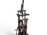 an image of a wooden stand with a bunch of items on it