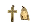 two cross pendants with a face of jesus and a face of jesus