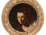 tableau représentant une femme aux cheveux roux, dans un cadre doré