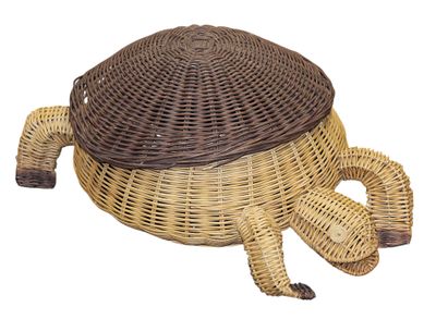 an image of a basket shaped like a turtle on a white background