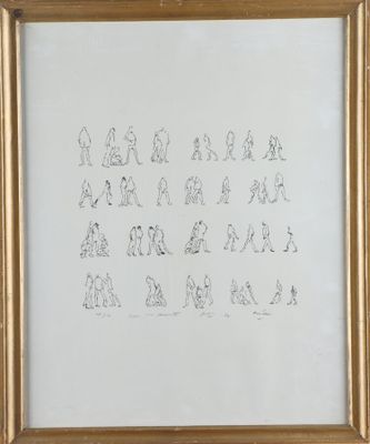 dessin représentant un groupe de personnes alignées devant un fond blanc
